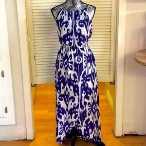 Athleta Blue and White Halter Maxi Sundress